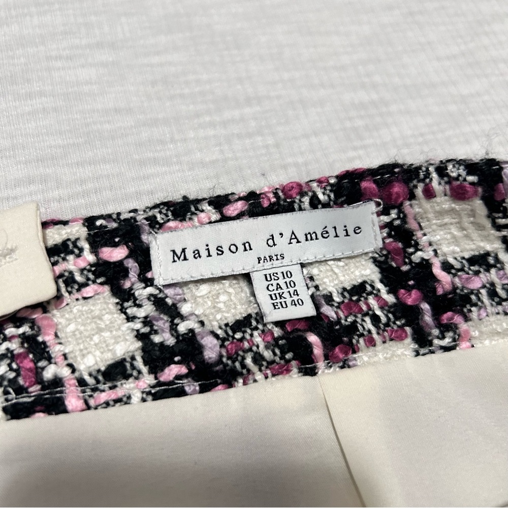 Anthropologie‎ Maison D' Amelie Paris Skirt size 10 White/Black/Pink Tweed - Picture 3 of 8
